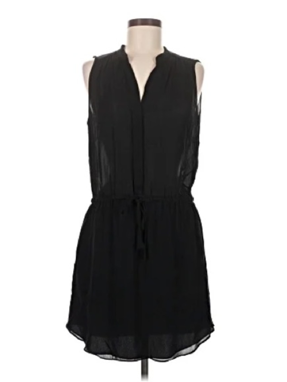 Babaton 100% Silk Black Sleeveless Drawstring Drop Waist Mini Dress